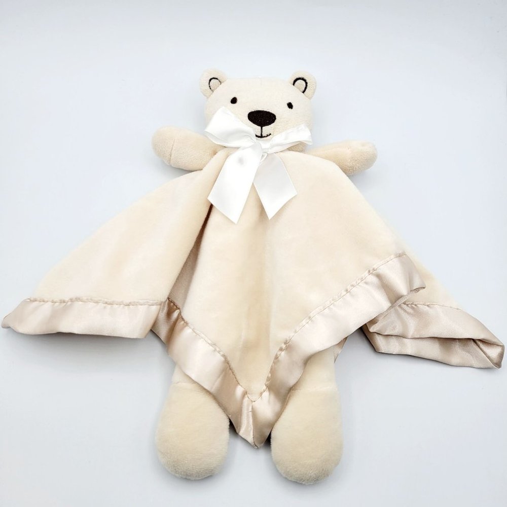 Petit Tresor of Beverly Hills Tan Bear Blanket Lovey Soft Baby Toy Satin Trim